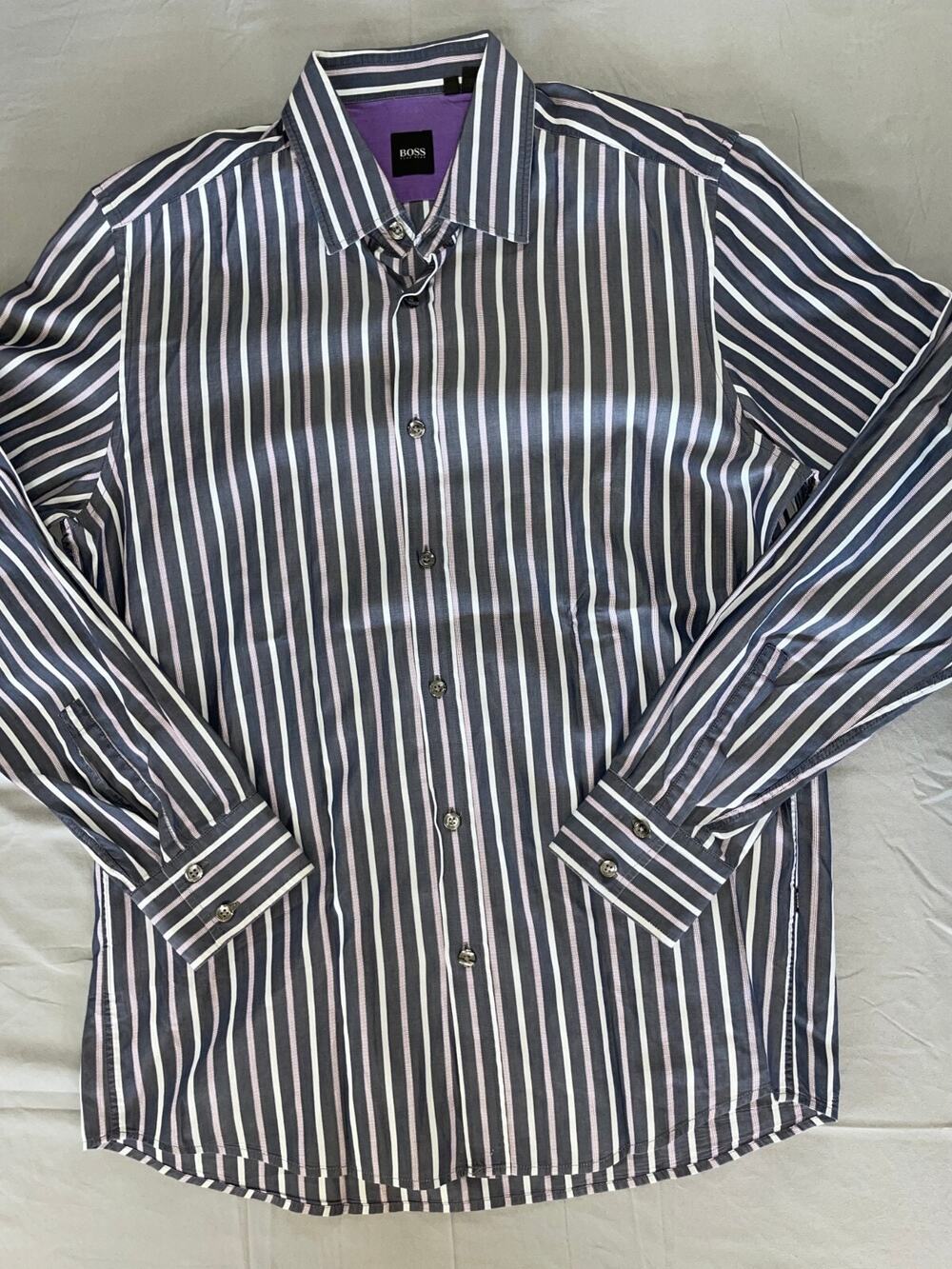 Hugo Boss 'Lex' Long Sleeve Button Front Sport Shirt. Multi-Stripe, Men's L. EUC